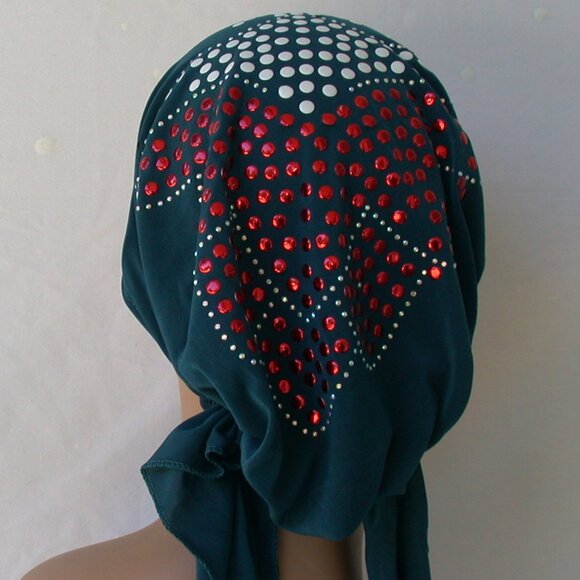 TEAL Pre-Tied Stud Fashion Cap Slip On Bonnet Hijab Undercap #8 - Picture 3 of 4